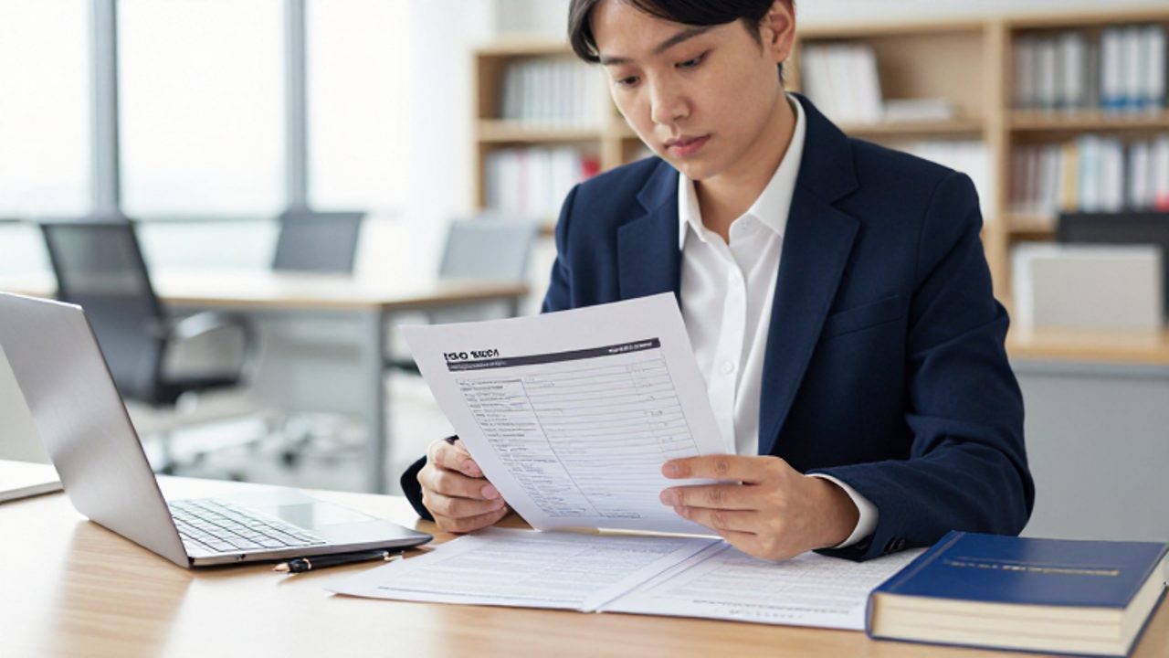 Persona concentrada estudiando manuales técnicos, documentos de la norma ISO 9001 y listas de verificación en un entorno de formación profesional.